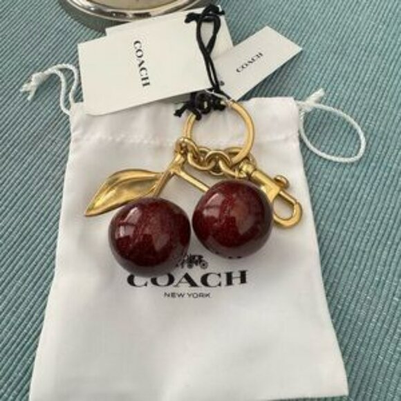 Coach Cherry Brass Cherry Bag Charm Keychain - Picture 5 of 5